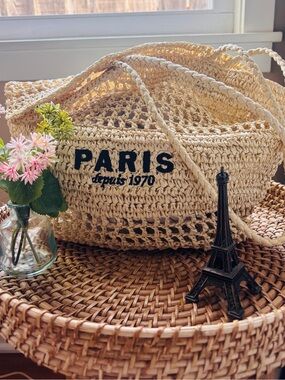 H&M Natural Beige Woven Paris Shoulder Bag